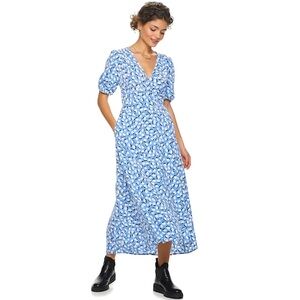 POPSUGAR Wrap Maxi Dress - Blue & White W/ Lemons - Size Medium